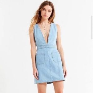 BDG Urban Outfitters BDG Plunging V-neck Pinafore Overalls Denim Dress NWOT